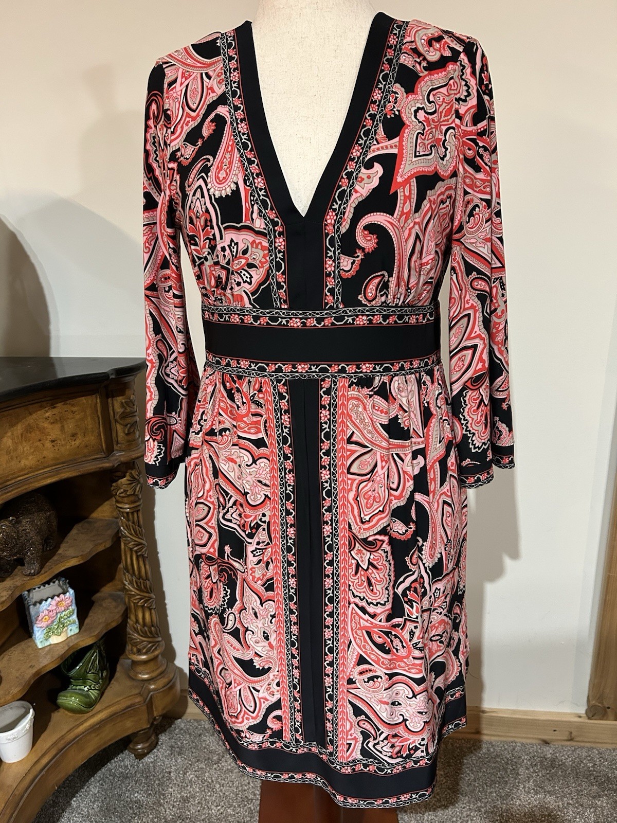 INC DRESSY Party Bling PAISLEY LARGE BLACK Multi. Color Stretchy Fabric
