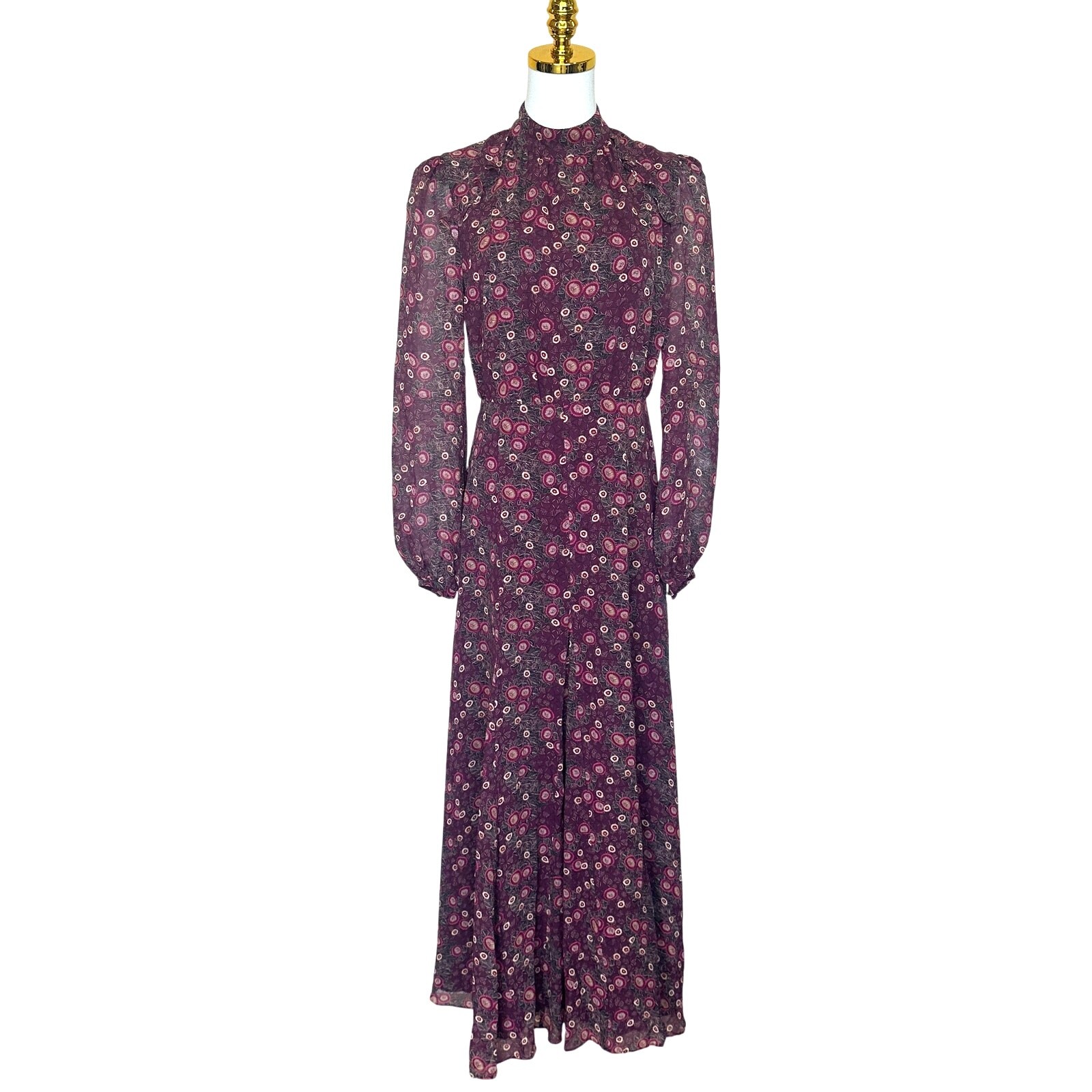Saloni Floral Chiffon Maxi Dress SIZE 4 Silk High Neck Side Slit Designer $800