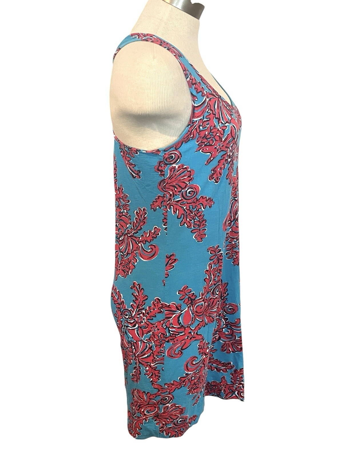 LILLY PULITZER Small Shore Searulean Blue Red Racer Back Tank Boho Cruise Dress