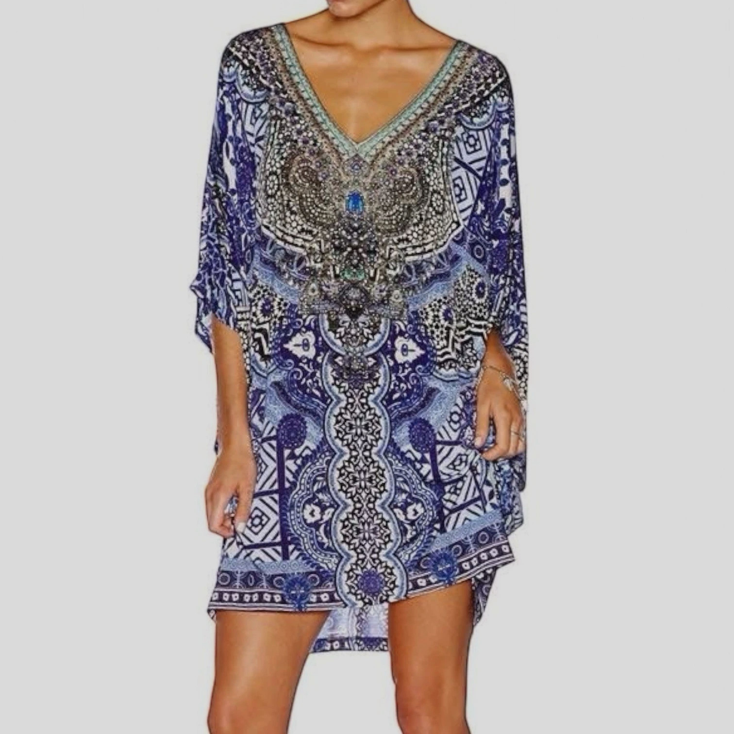 Camilla Under the Medina Moon Navy Blue White Knee Length Dress Ex Cond One Size