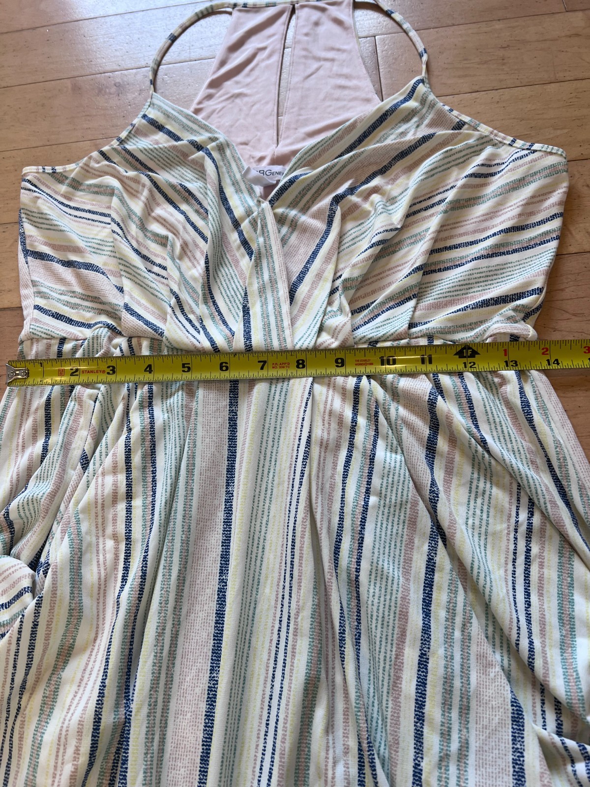 BCBGeneration Blue White Striped Draped Mini Dress Faux Wrap Bodycon Medium Chic