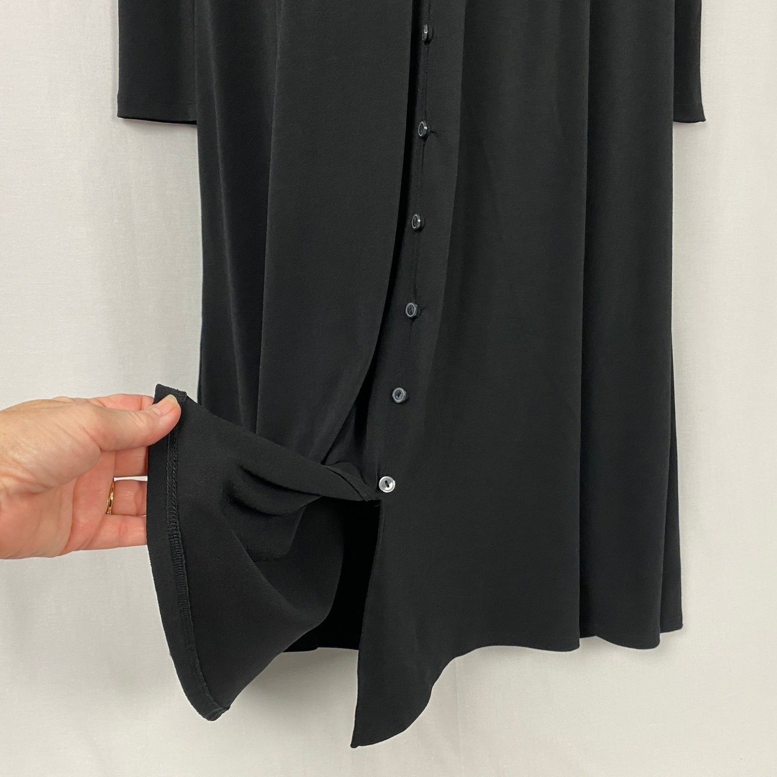Talbots Midi Dress Womens 1X Solid Black Faux Button Front Stretch Knit Minimal