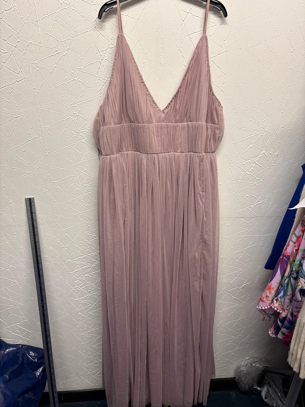 Beauut Curvy Mauve Pleated Maxi Dress UK 20 – Spaghetti Straps, Evening Occasion