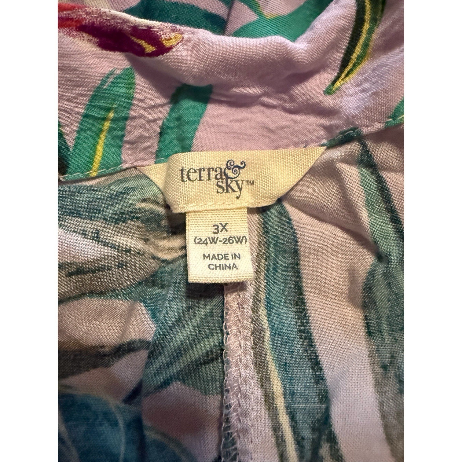Terra & Sky 3X Tropical Floral Rayon Midi Dress Plus Size 24W-26W Button Front