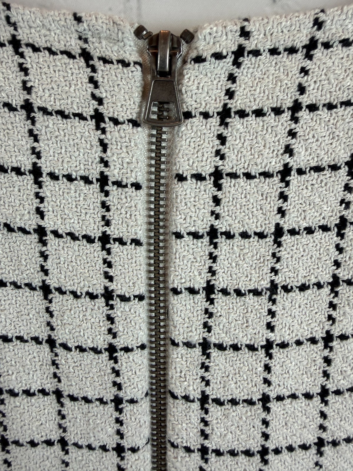 NIC + ZOE fringe hem shift cream black check sleeveless dress size L