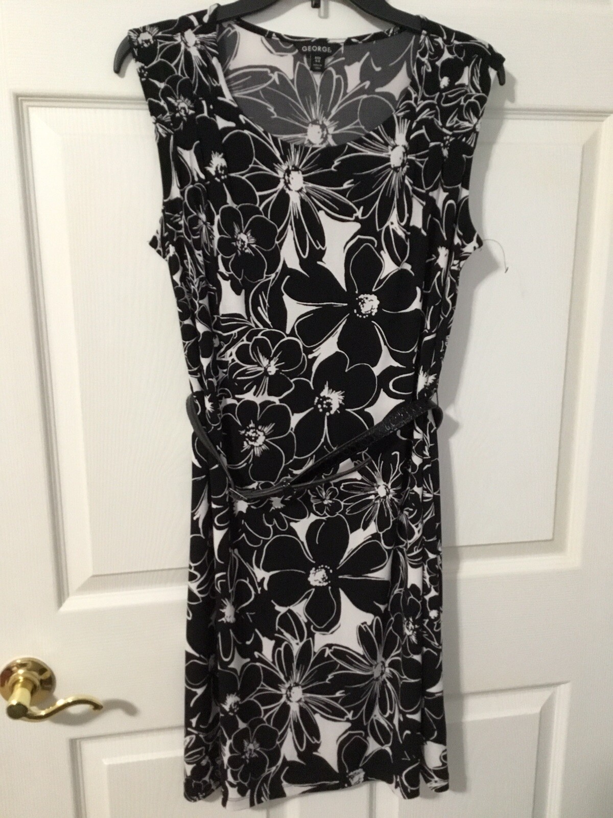 Women GEORGE Black White Floral Print Short Sleeve Dress Size S (4/6) New