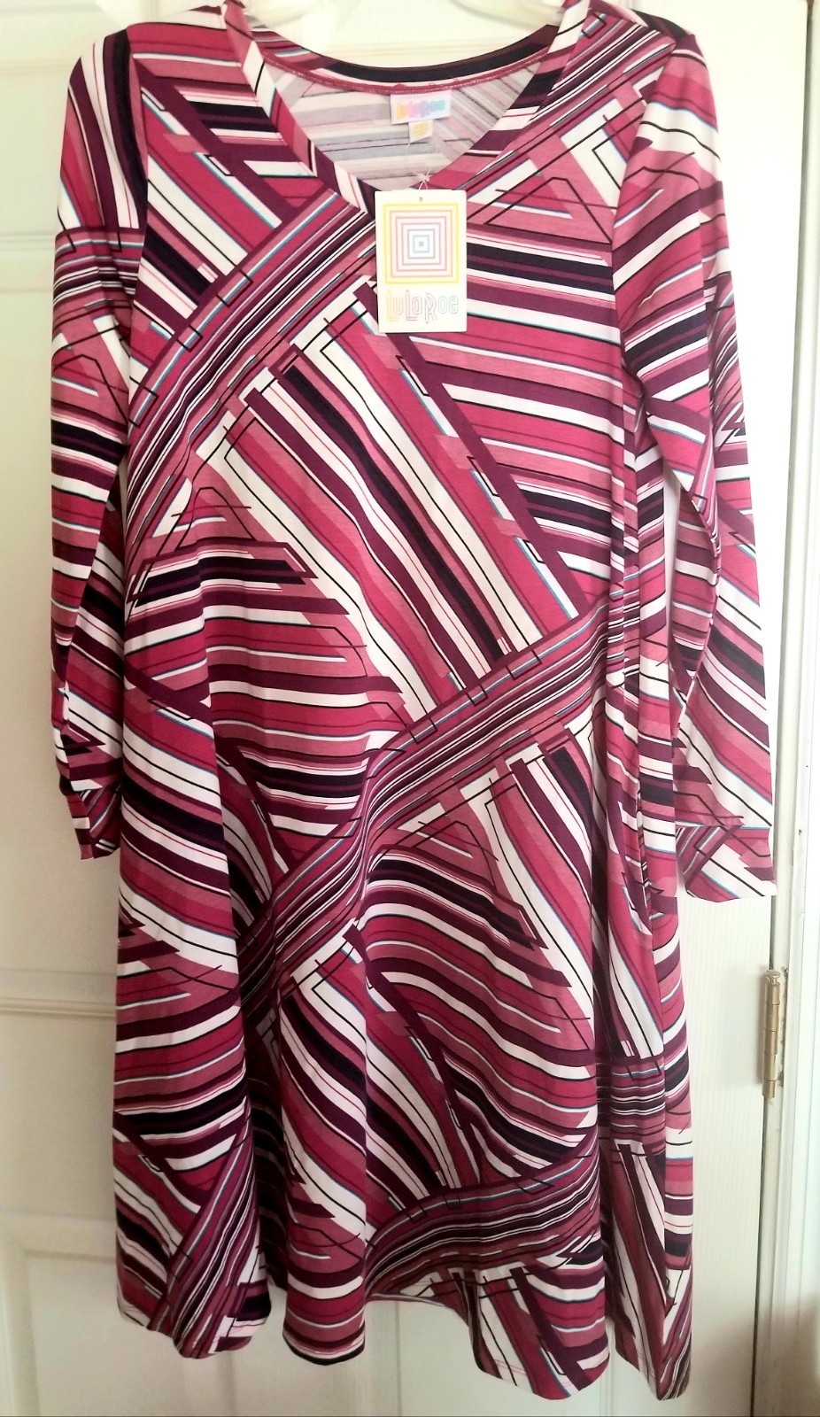 LuLaRoe XXS Emily Long Cuffed Sleeves & Pocket Dress Burgundy, Mauve & B/W NEW!