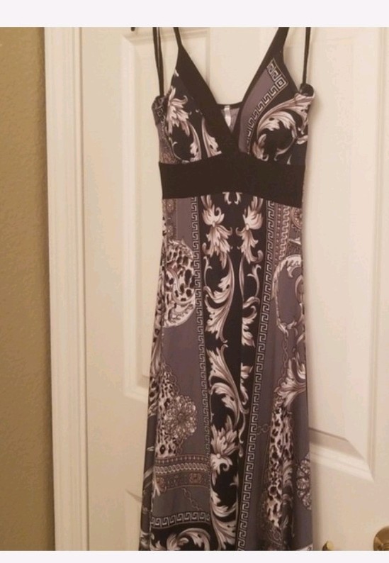 Vintage Tribal Long Dress Mid length Small Black/Grey