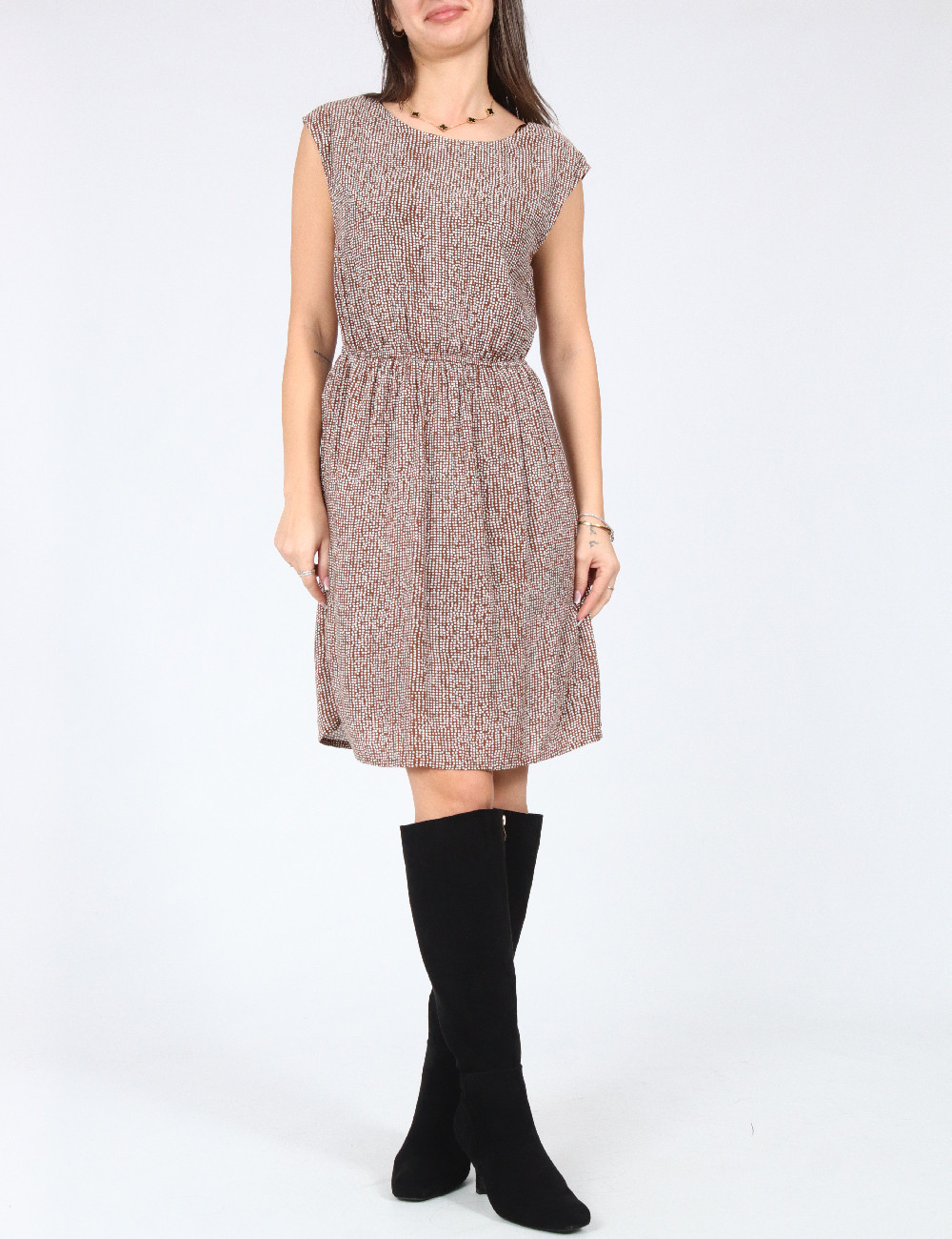 Brand New Zara Basic Brown & White Geometric Dotted Sleeveless Dress – Size L