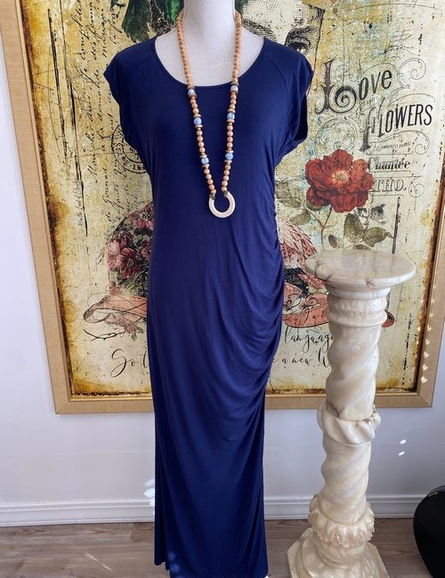 Colleen Lopez Dress Navy Blue Isle Be There Maxi Shirred New Bodycon
