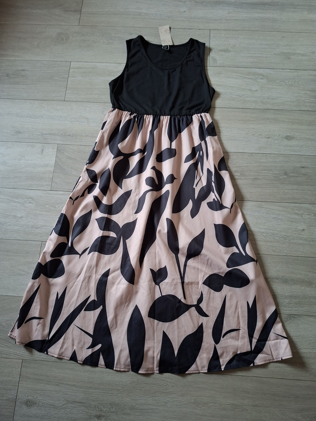 Emery Rose Black & Beige Abstract Print Midi to Maxi Dress Stretch BNWT UK12/14