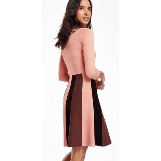 BODEN Rosemary Sparkle Knit Fit N’ Flare Dress Pink Chocolate Brown US Size 6