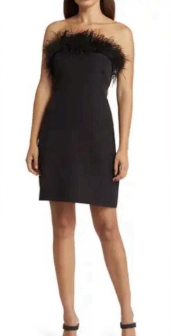 Naked Wardrobe Fine Feather Trim Strapless Minidress XS