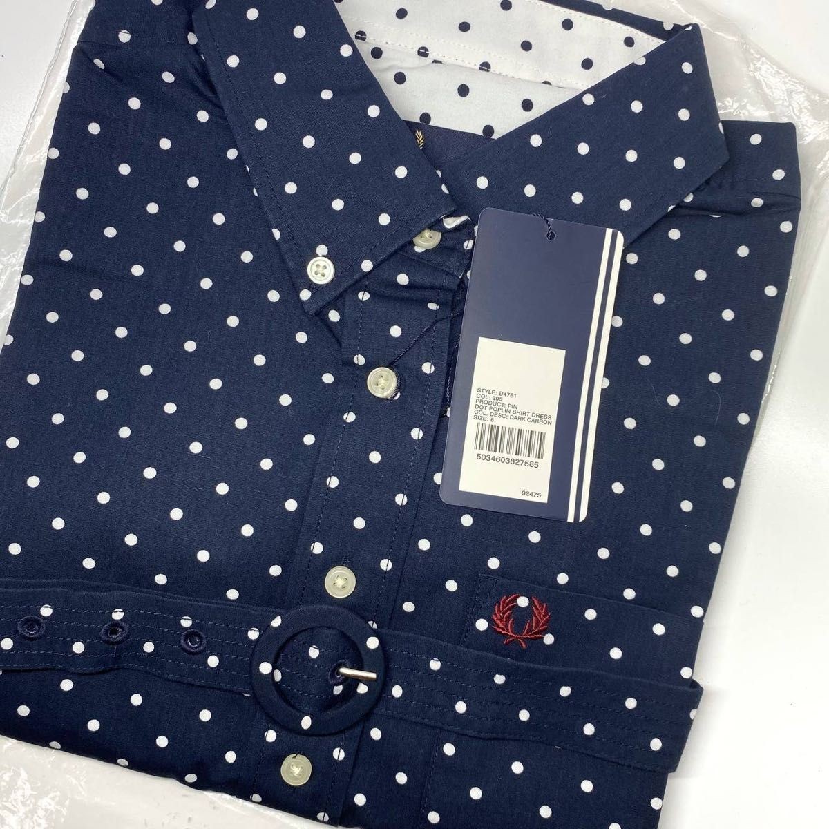 FRED PERRY Fred Perry Dot Pattern Shirt Dress UK8 Short Sleeve