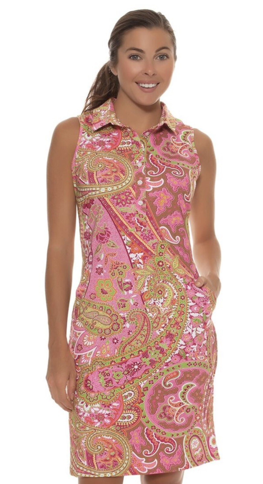 TEE 2 SEA Golf Dress XS Pink Green Paisley. 50+ Sun Protection.