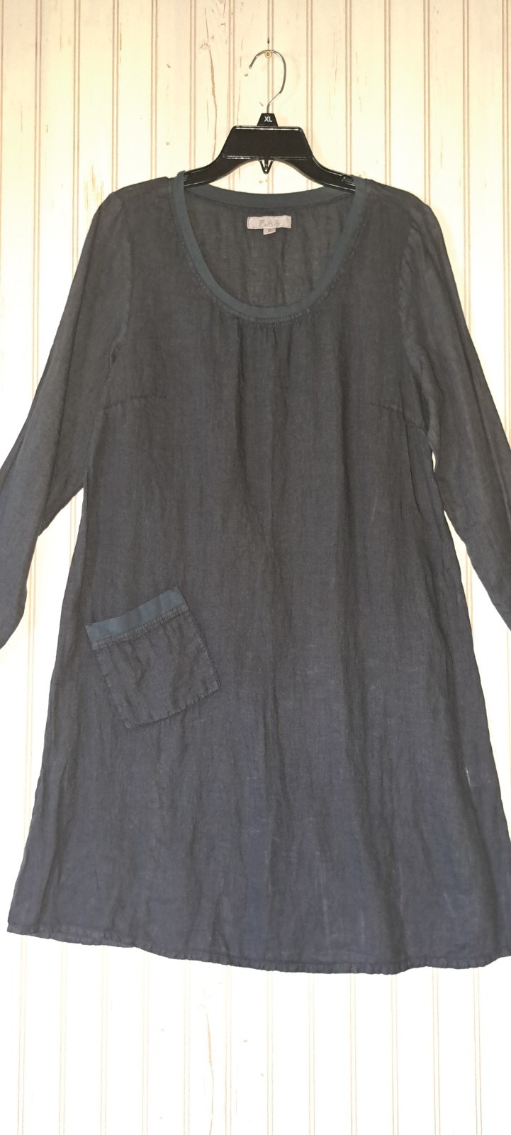 Ladies FLAX Designs Urban Gallery Dress FADED BLACK Small Deep Round Neck Linen
