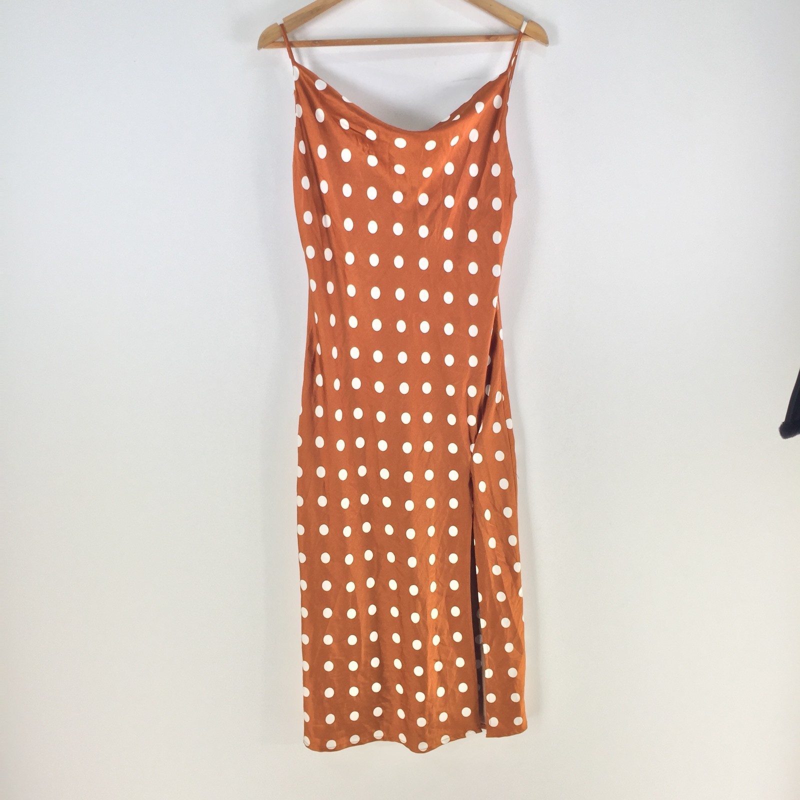 Proud Poppy womens slip dress size 10 brown polka dot midi sleeveless 119032