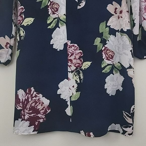 Eyeshadow Navy Burgundy & White Floral Long Sleeve Wrap Dress XL