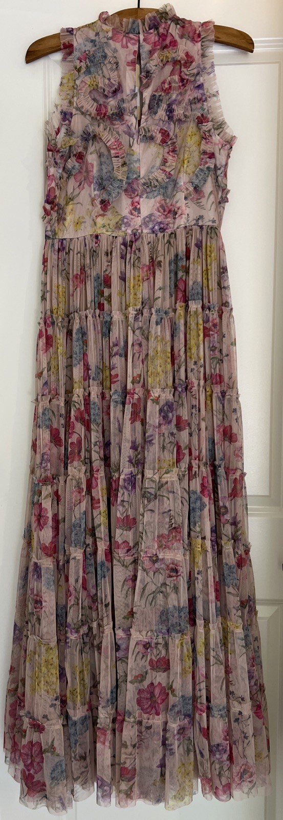 NET Sundance Catalog “Let Me Be Jenny Dress” Floral Tiered Mesh Maxi Gown, Sz M