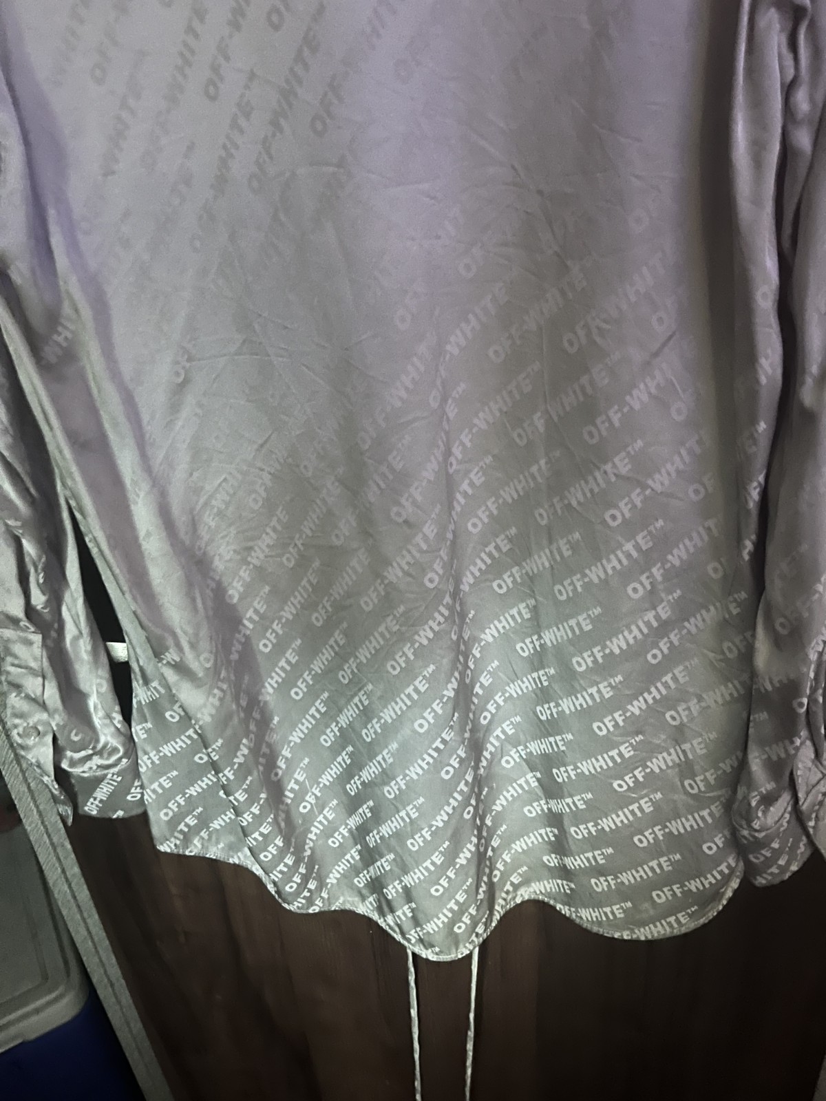 Off-White c/o Virgil Abloh Main Label Gray Logo Button-Up Shirt Sz Large ITALIAN