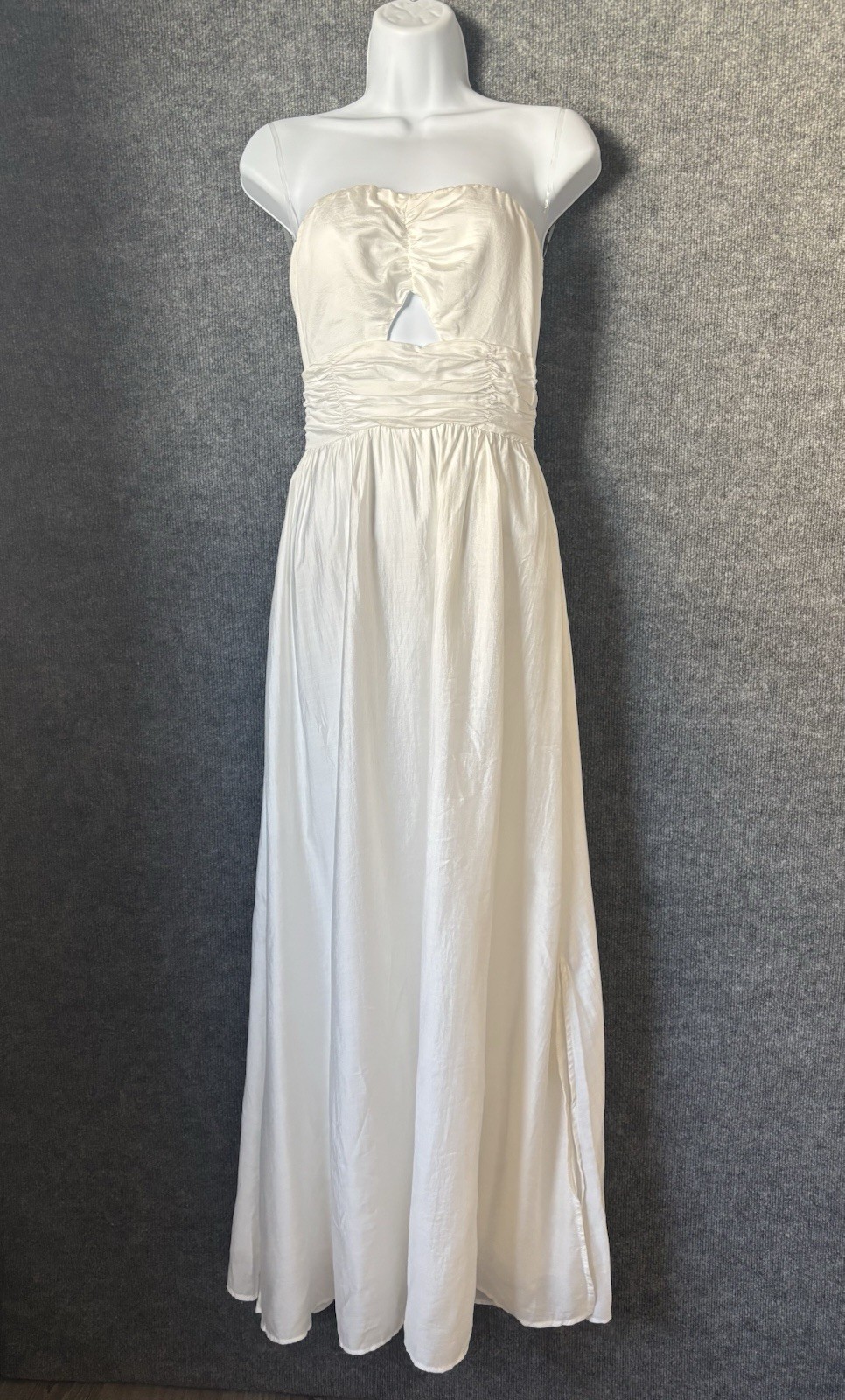 Billy J Long Maxi Strapless Chiffon Lined Sheer Dress Size 8 Cream White