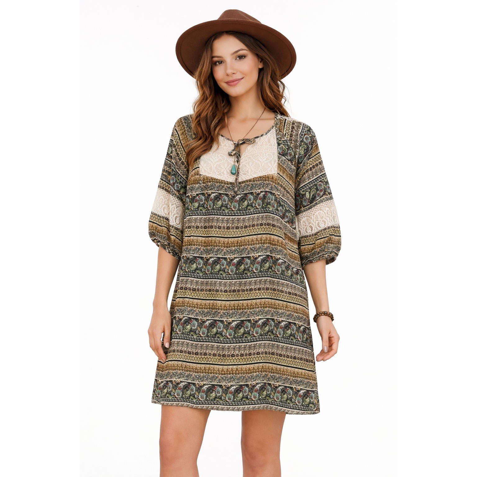 Umgee + Womens Dress XL Tribal Boho Paisley Stripe Loose Shift Hippie Western