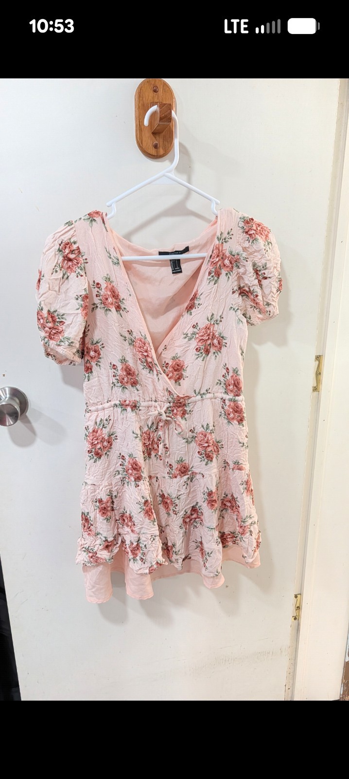 Forever 21 light-pink floral flower print wrap dress womens SMALL balloon sleeve