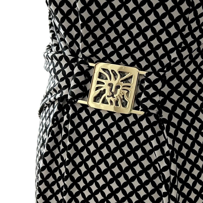 Anne Klein Faux Wrap Dress Black White Elegant Classic Women’s Large Vintage