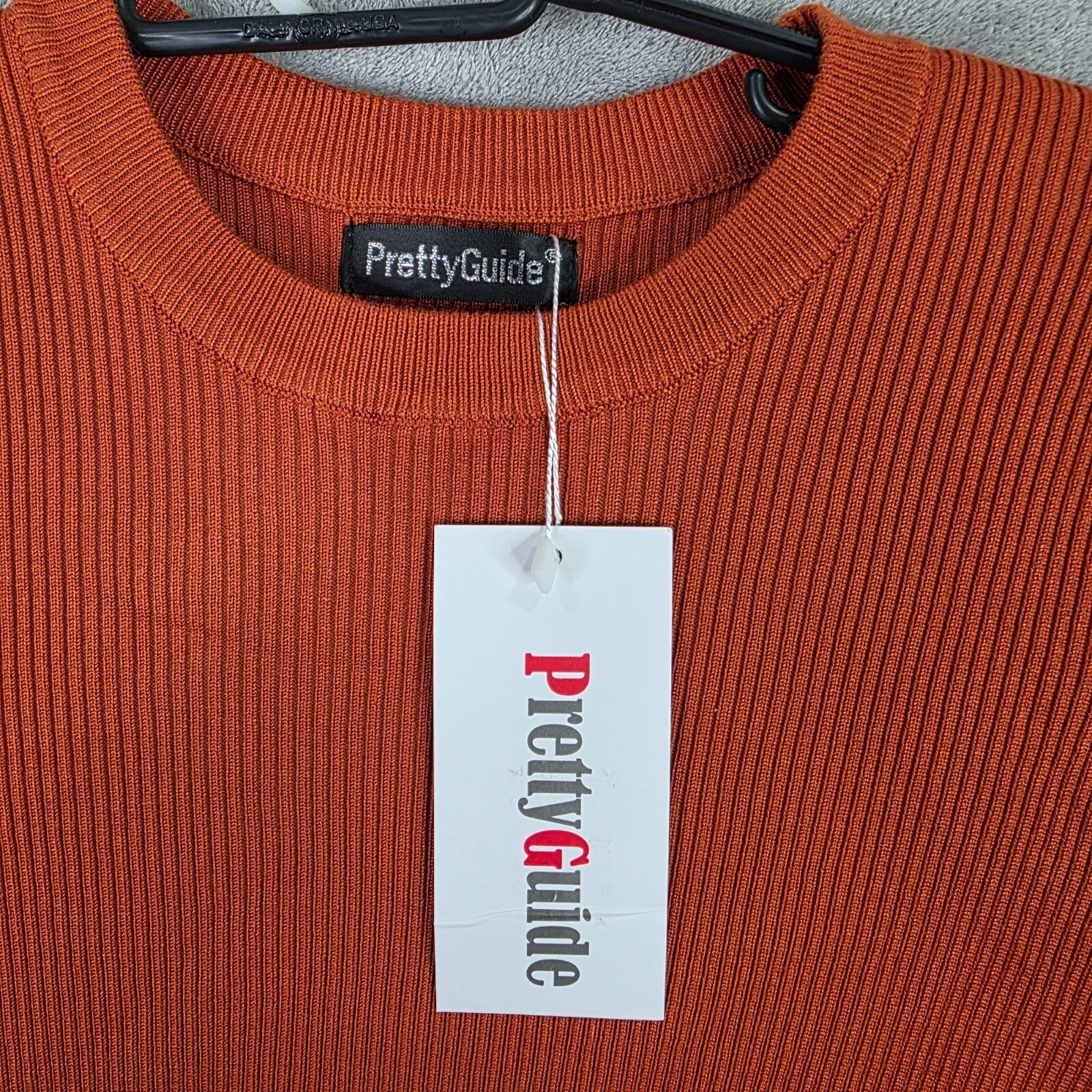 Womens Pretty Guide Rust Orange Ribbed Knit Bodycon Midi Dress Long Sleeve M