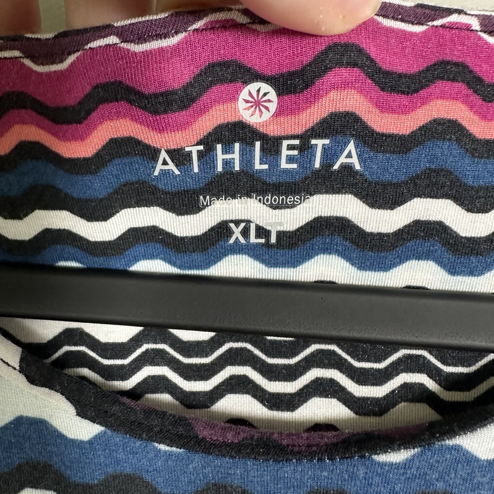 Athleta XLT Black White Multicolor Wavy Stripe Sleeveless Jersey Knit Dress