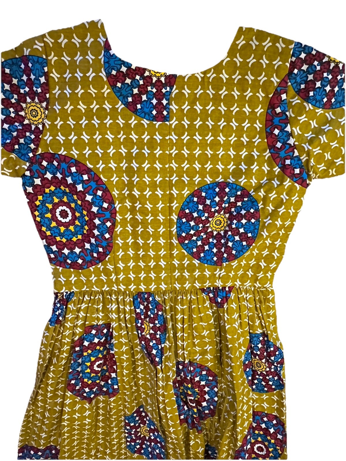 Handmade African Ankara Print Global Folk Art Midi Dress Medium