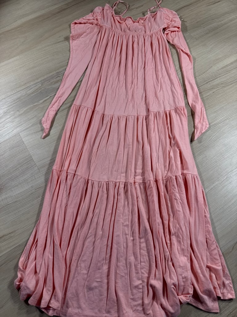 7th Ray Pink Maxi Dress with Cold Shoulder Design