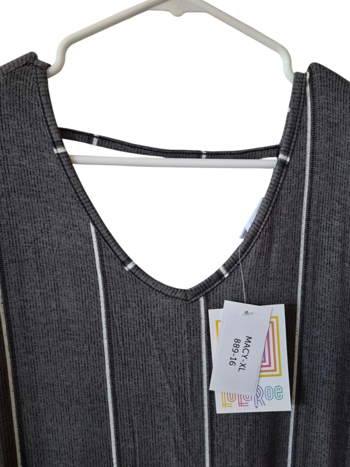LuLaRoe Vertical Striped XL Macy V Neck Maxi Dress Gray White Stripes NEW!