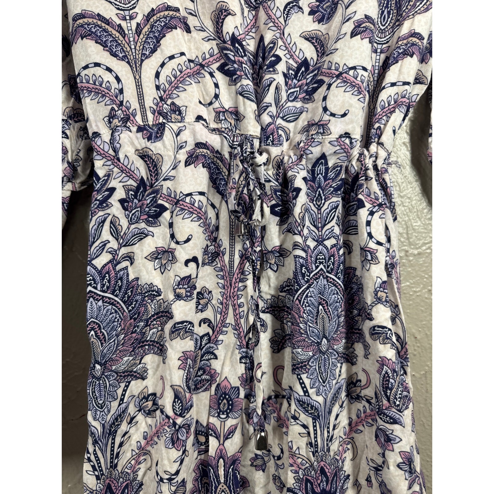 Refka Womens Long Sleeve Maxi Dress Ruffle Paisley Flower Drawstring Waist Sz 10