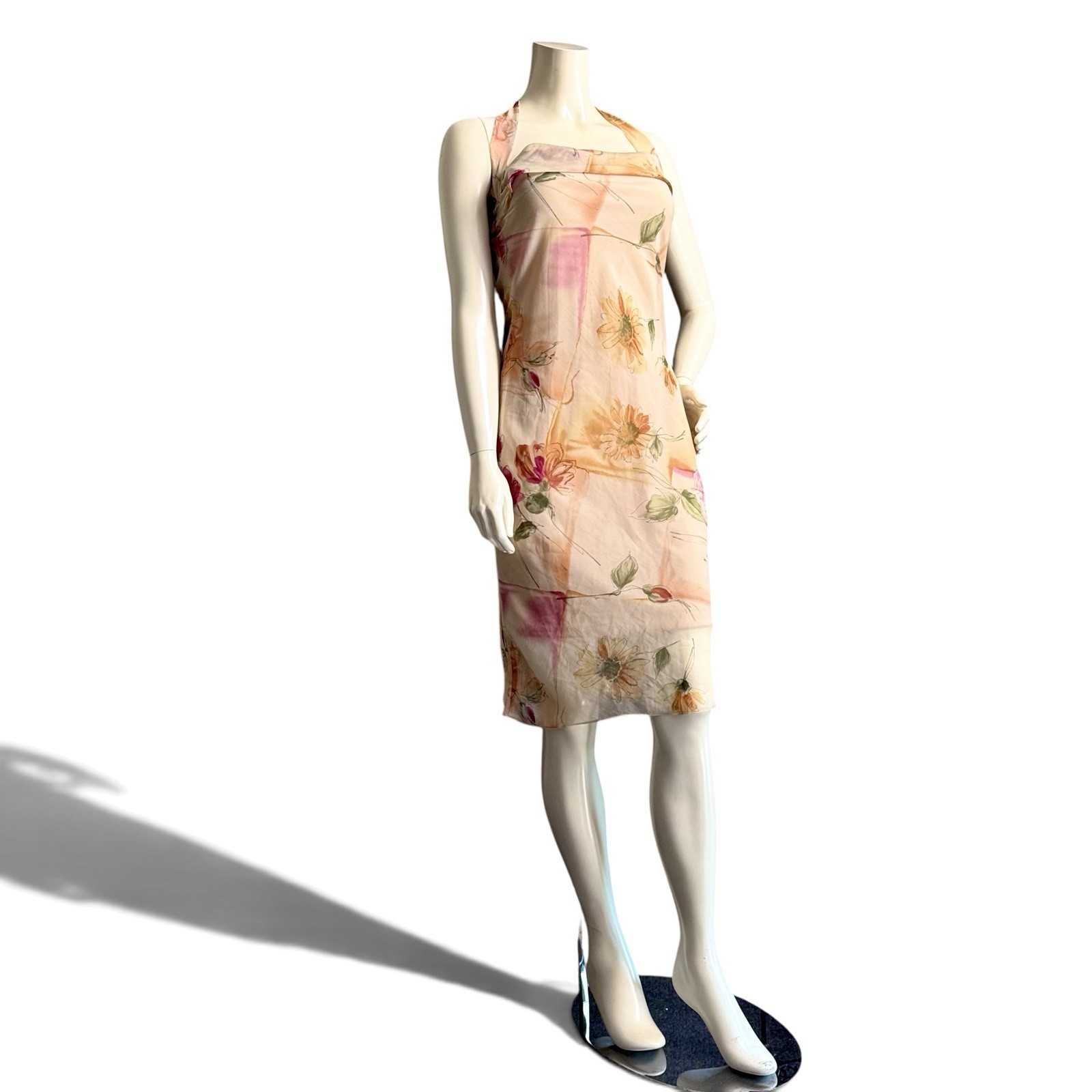 Vintage Borame Floral Watercolor Halter Midi Dress Small Y2K
