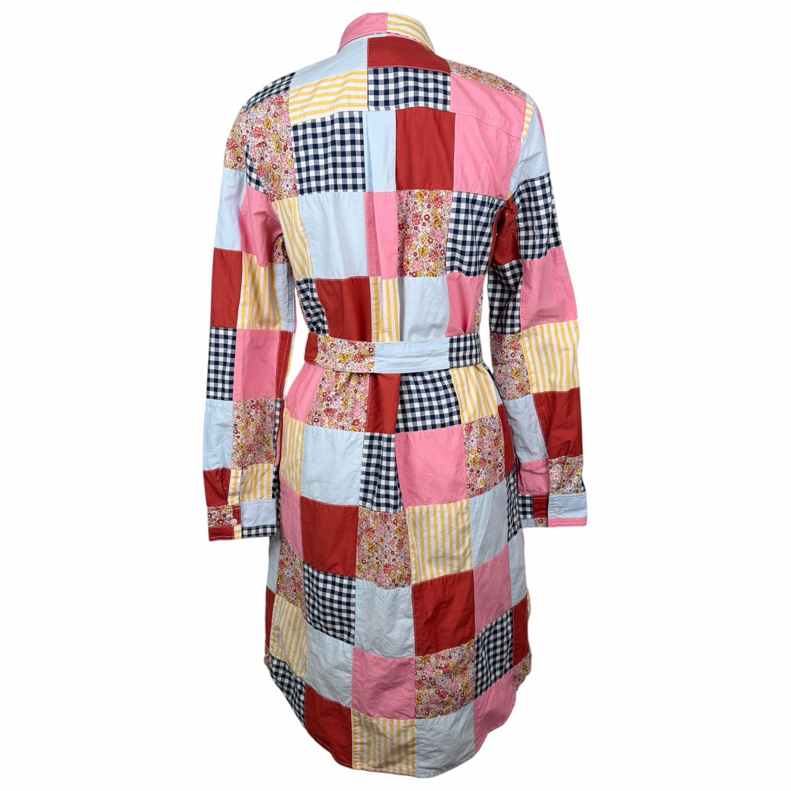 Lands End Patchwork Dress Womens Small Western Cottagecore Button Up Long Sleeve