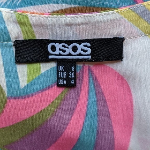 ASOS Womens Psychedelic Floral Shift Dress Multi Color Retro Short Sleeve Size 4