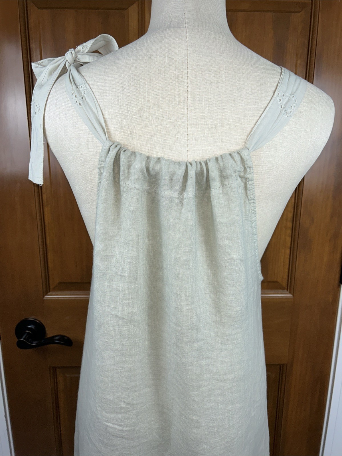 Valentina Naldi Sage 100% Linen Crochet Trim Tiered Relaxed Fit Midi Dress M