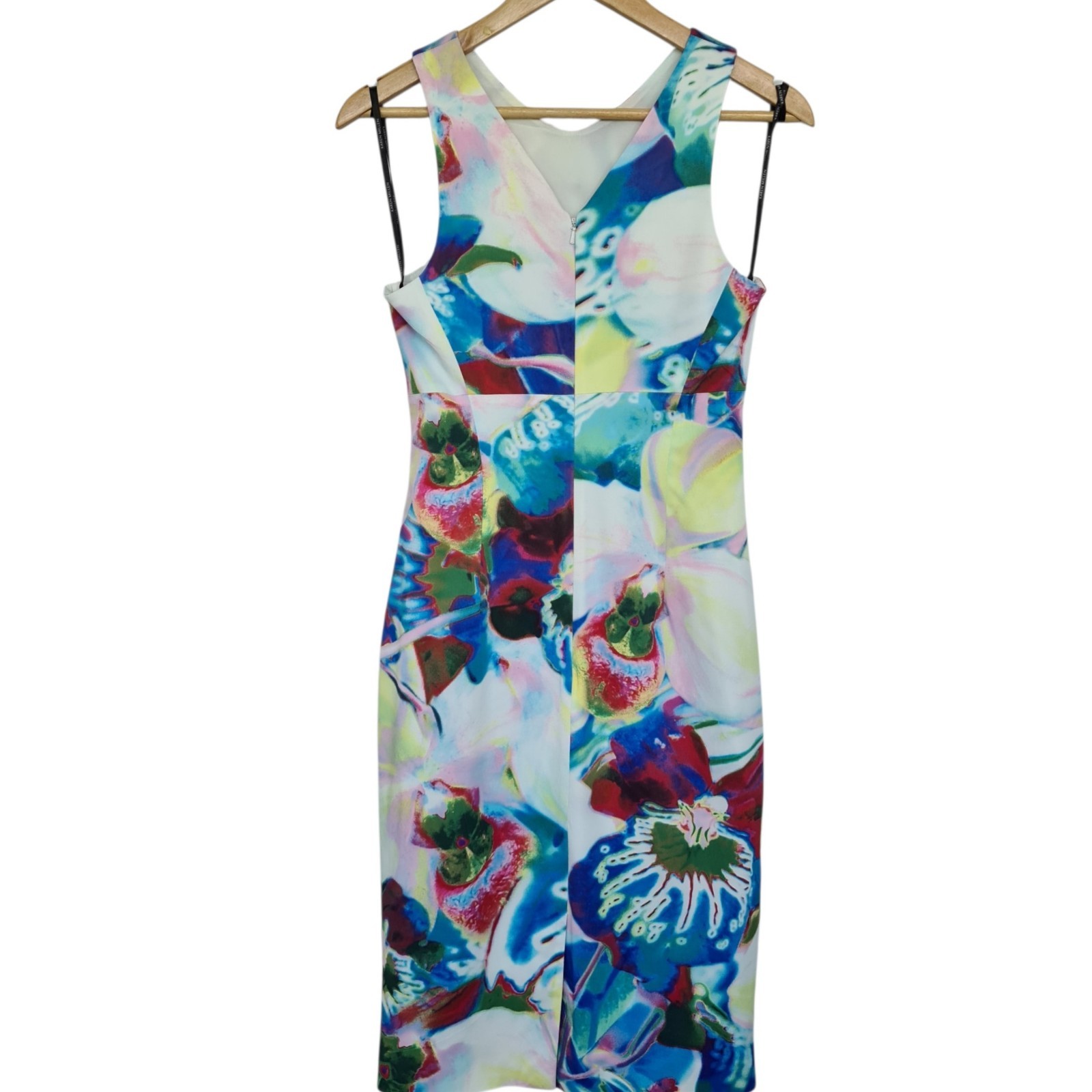 Karen Millen Women’s Multicoloured Floral Orchid Bodycon Midi Dress – Size 10/12