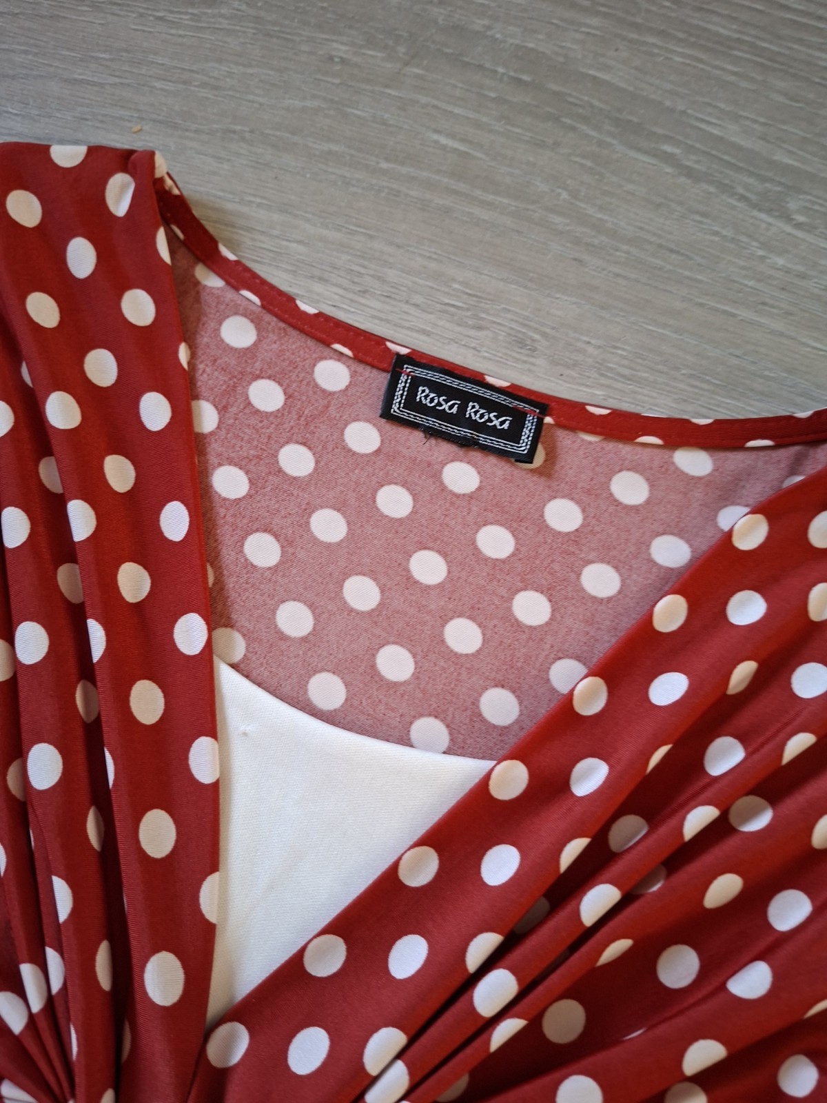 Rosa Rosa Red & White Spotted Stretch Midi Dress Flared Ruched Smart Casual UK16