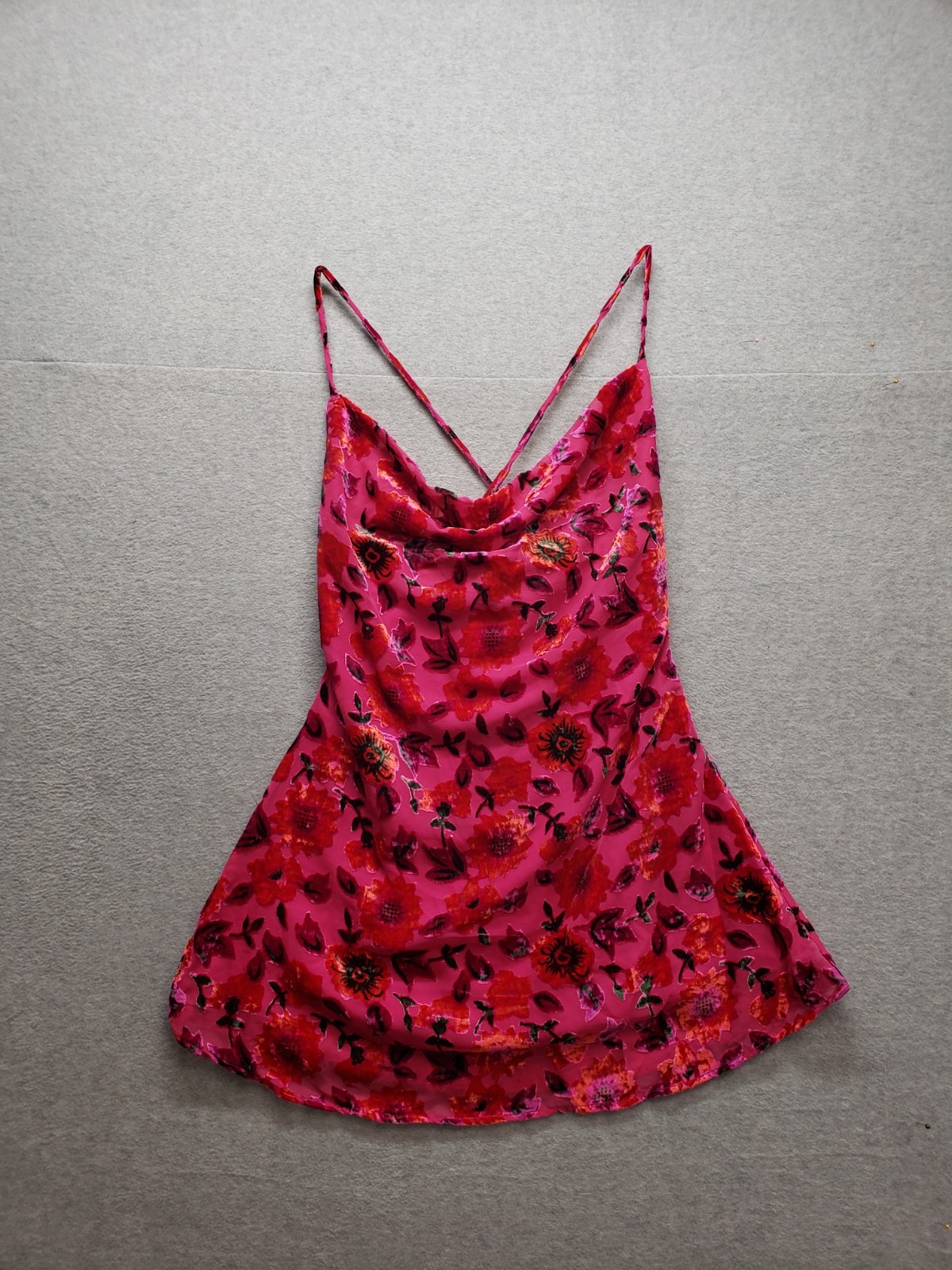 Prettylittlething Women Mini Dress 8 Pink Floral Zip Cowl Neck Traps Logo Party