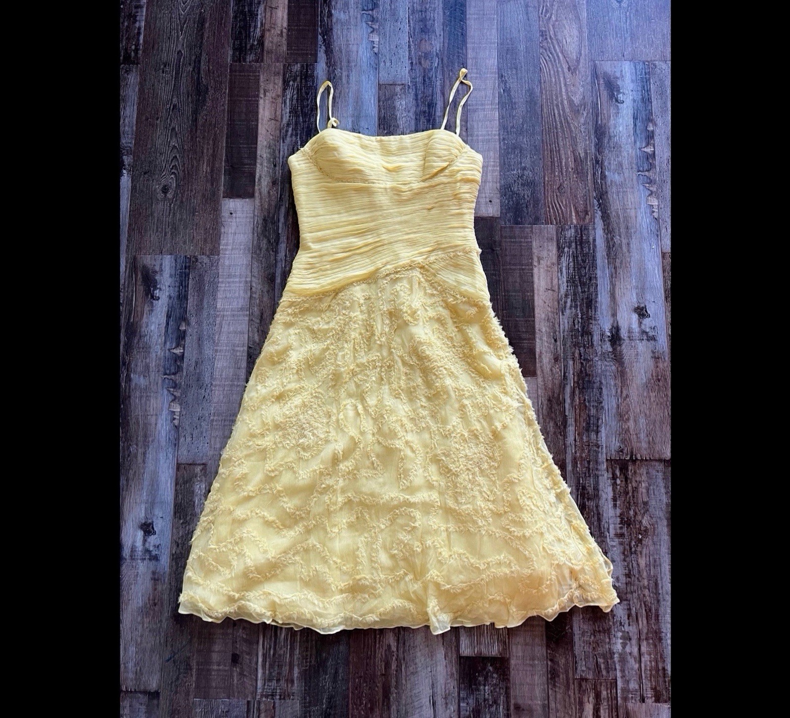 NWT BCBG Max Azria Yellow Textured Chiffon Corset Dress Size 6 / S