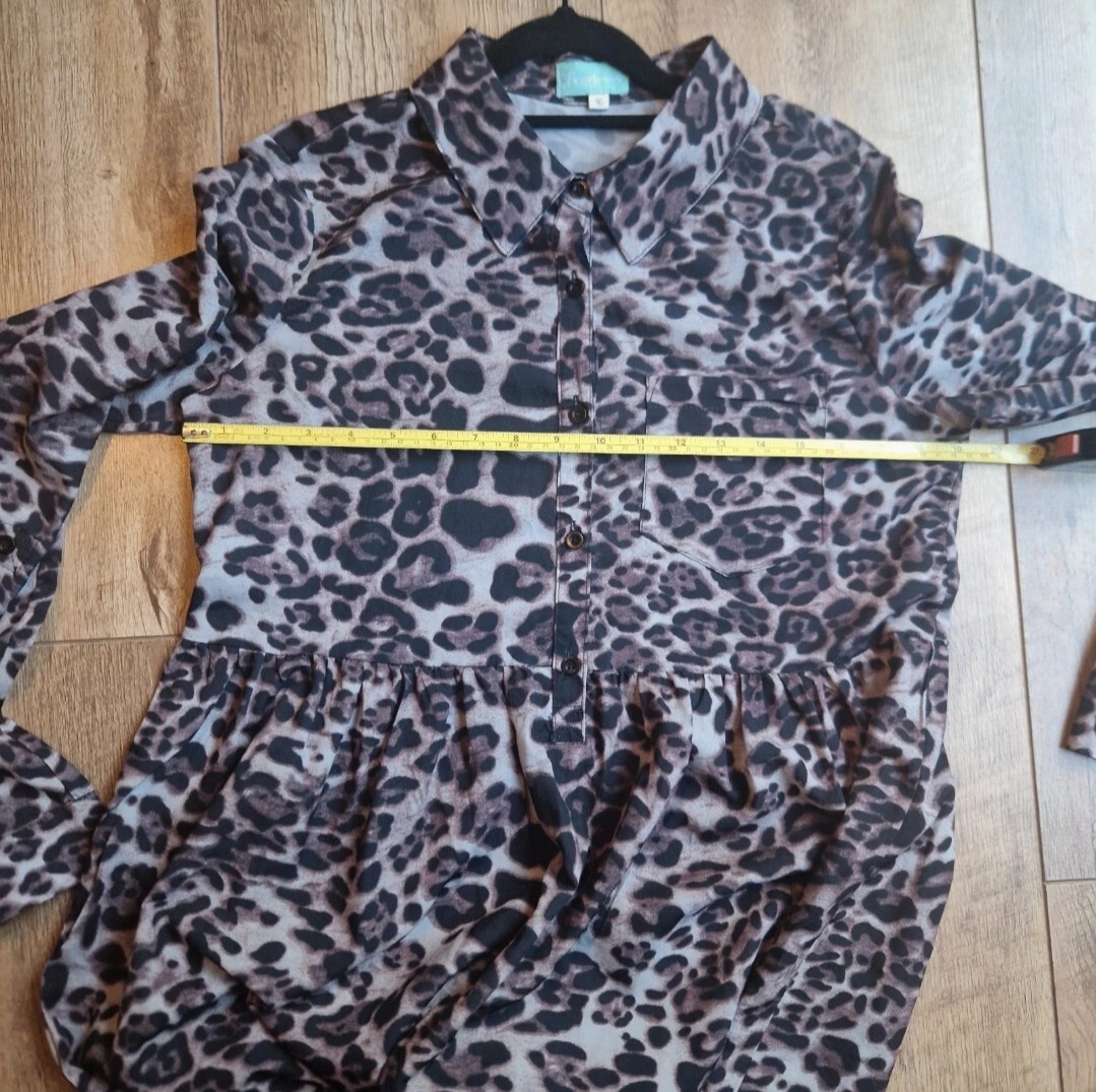 Size 10 Leopard / animal print long sleeve shirt/smock midi dress. Winter spring