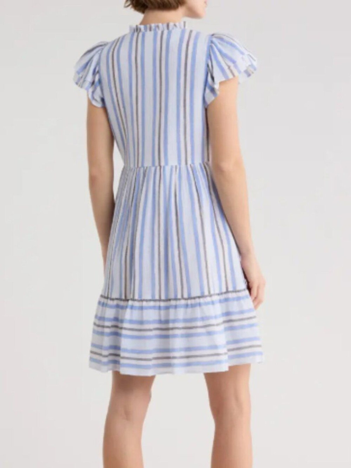 Eliza J Blue Striped Cap Sleeve Button Front Flounce Hem Dress Size 4