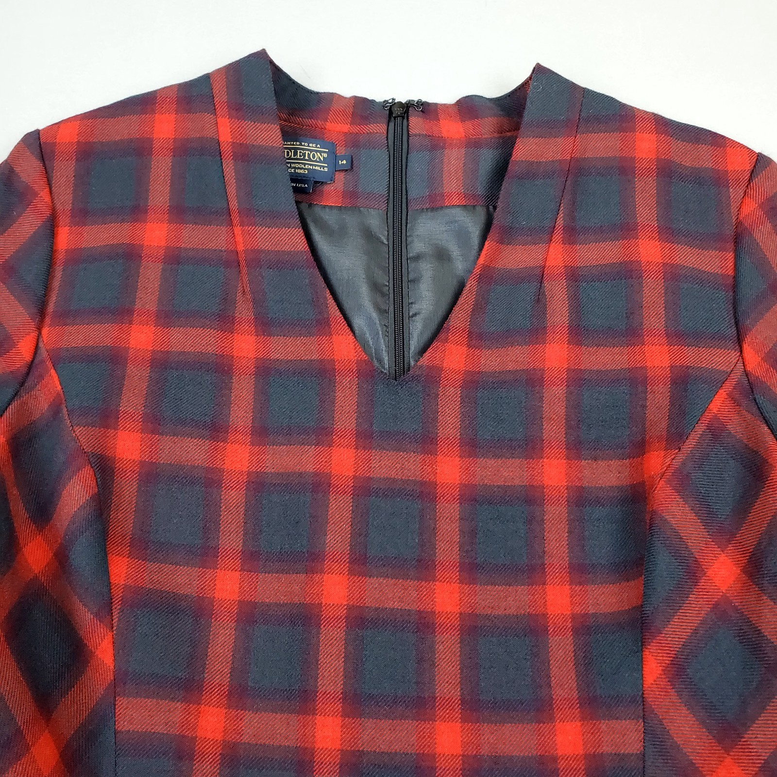 Pendleton 100% Wool Red Plaid Cunningham Tartan Jumper Lined Dress USA Made 14