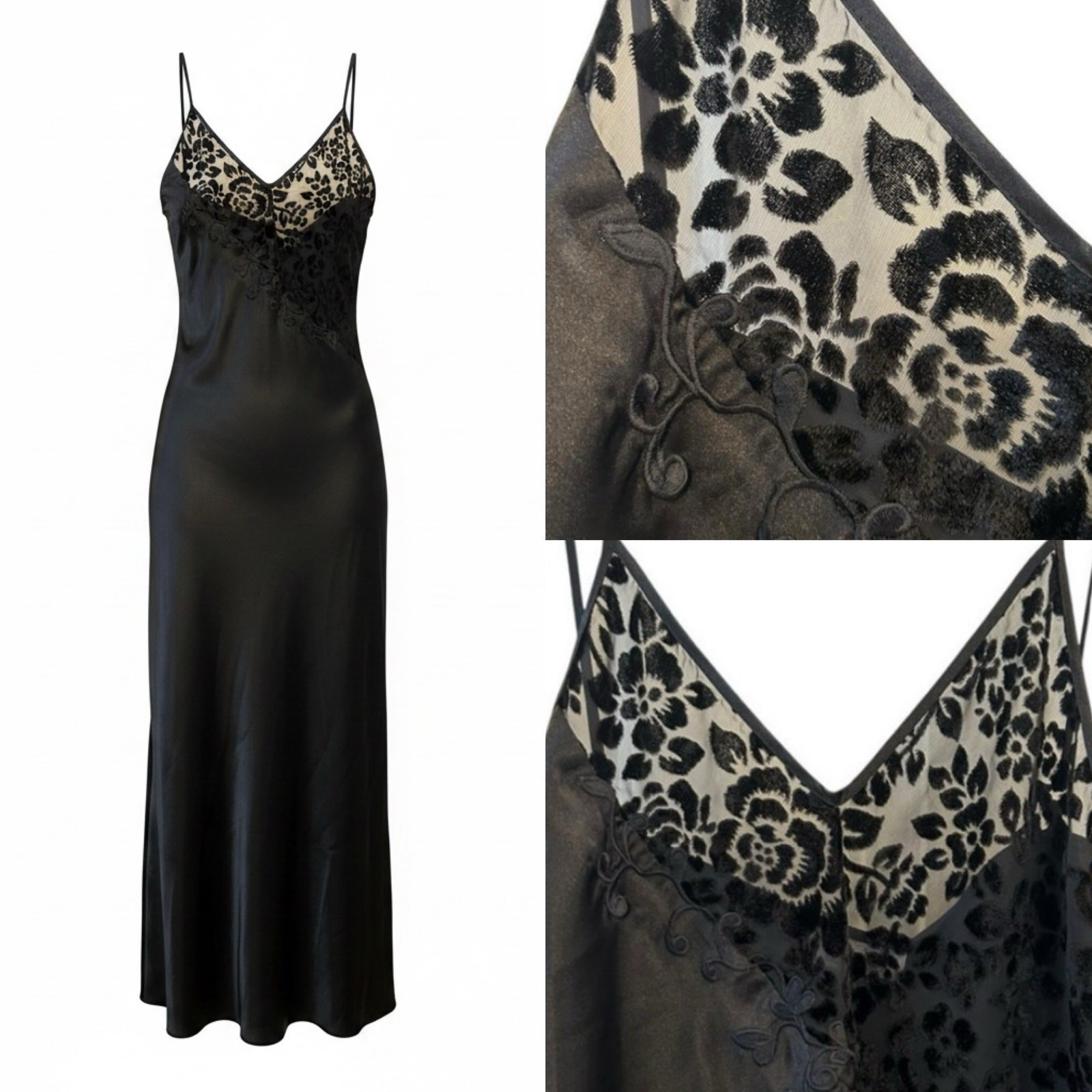 Vintage Style Black Slip Dress Dark Academia Witchy Romantic Goth Lingerie Look