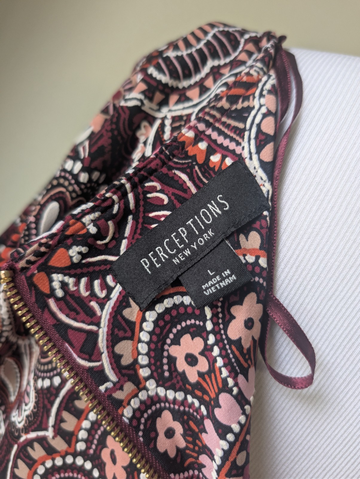 Perceptions Paisley 3/4 Ruffle Sleeve Midi Dress Burgundy