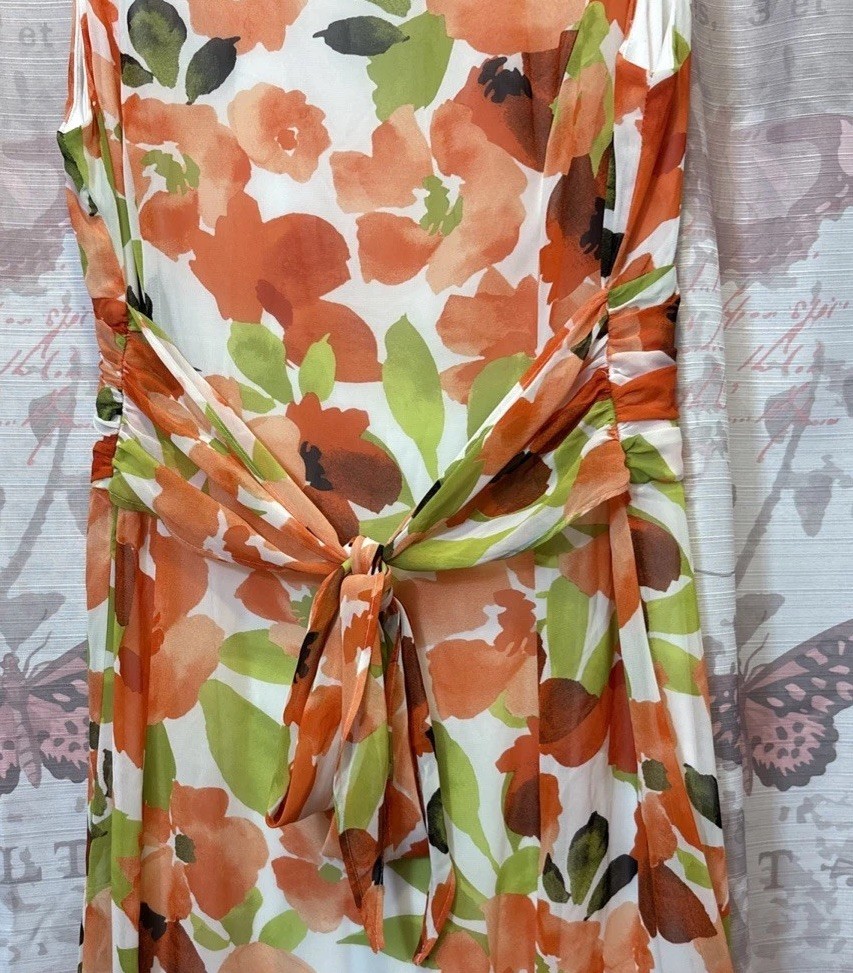 BLACK LABEL by Evan-Picone Women’s 12 Orange Floral Midi Sleeveless Dress Lined*