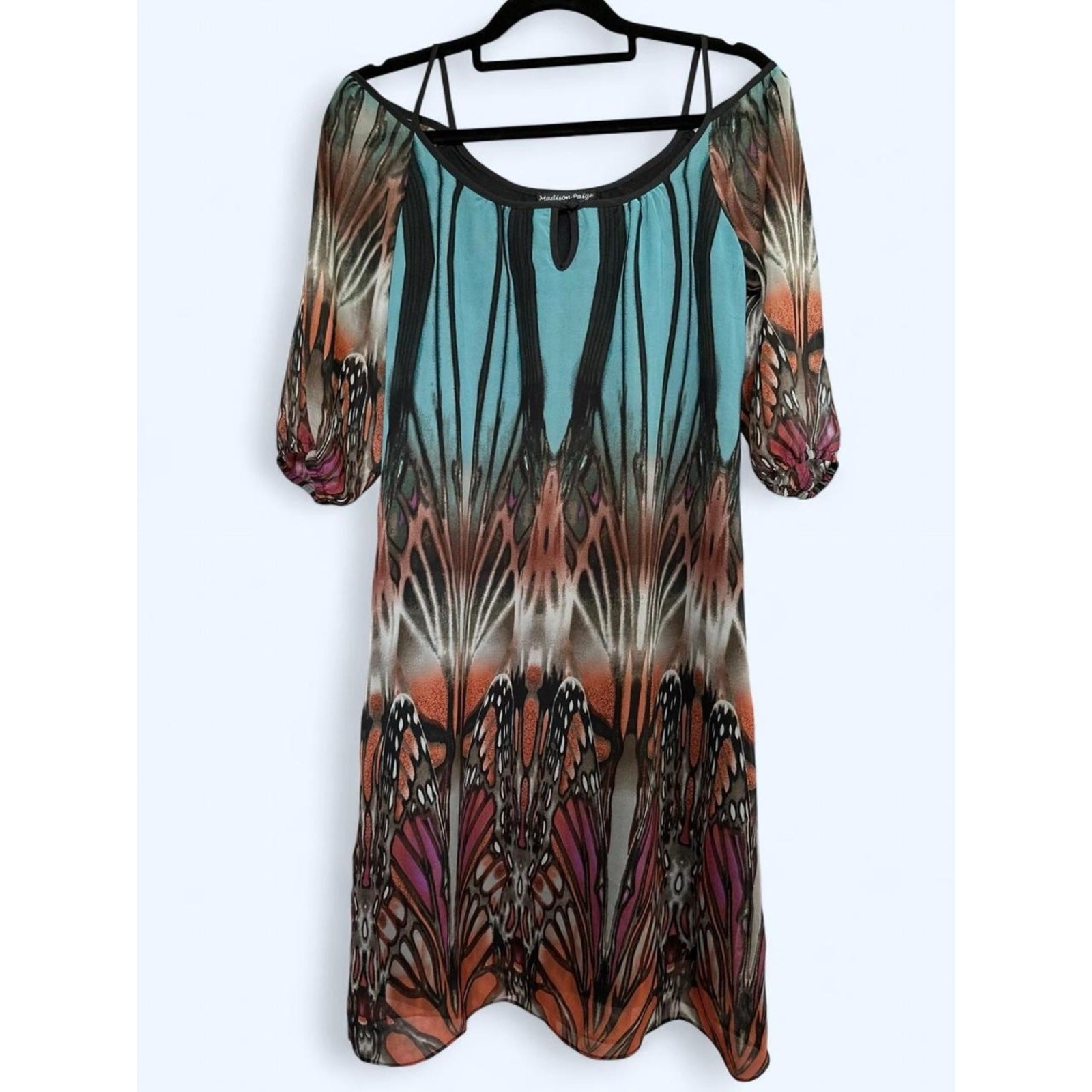 Madison Paige Lightweight Colorful Butterfly Wing Whimsy Mini Dress S