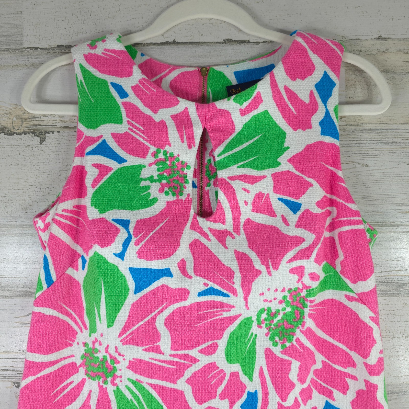 JUST TAYLOR PINK FLORAL PRINT SHIFT MINI DRESS WOMEN’S SIZE 8 SLEEVELESS STRETCH